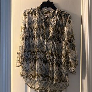 Dress Barn Olive and Cream Patterned Blouse